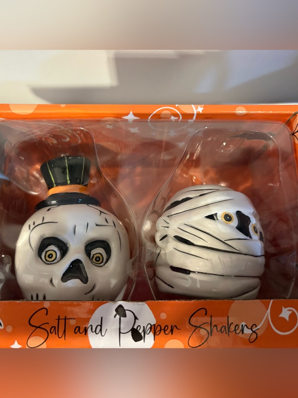 Halloween Skull & Mummy Salt and Pepper Shaker Set - White